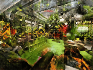 I used A.I to combine the colours from a photo of a garden with the outlines from a living room photo.